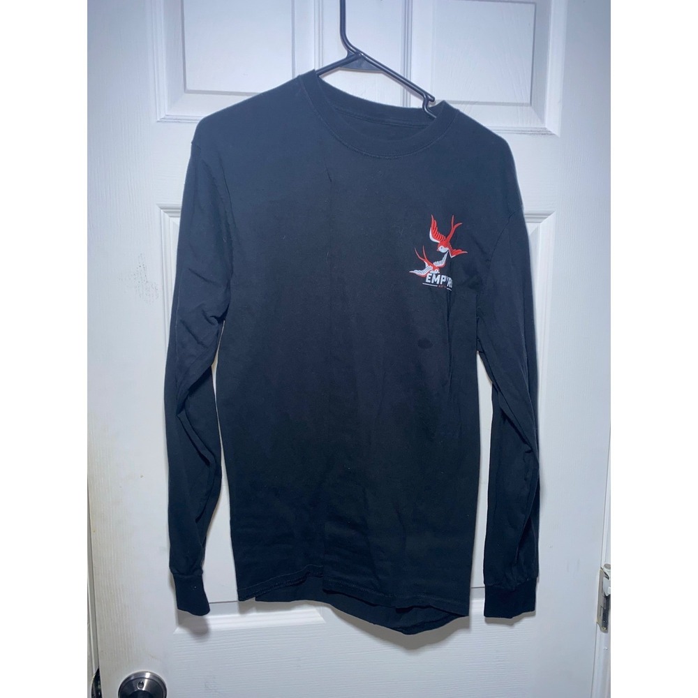 Empire‎ Mens Long Sleeve Graphic Black Rose Swallow Bird Streetwear Shirt Large